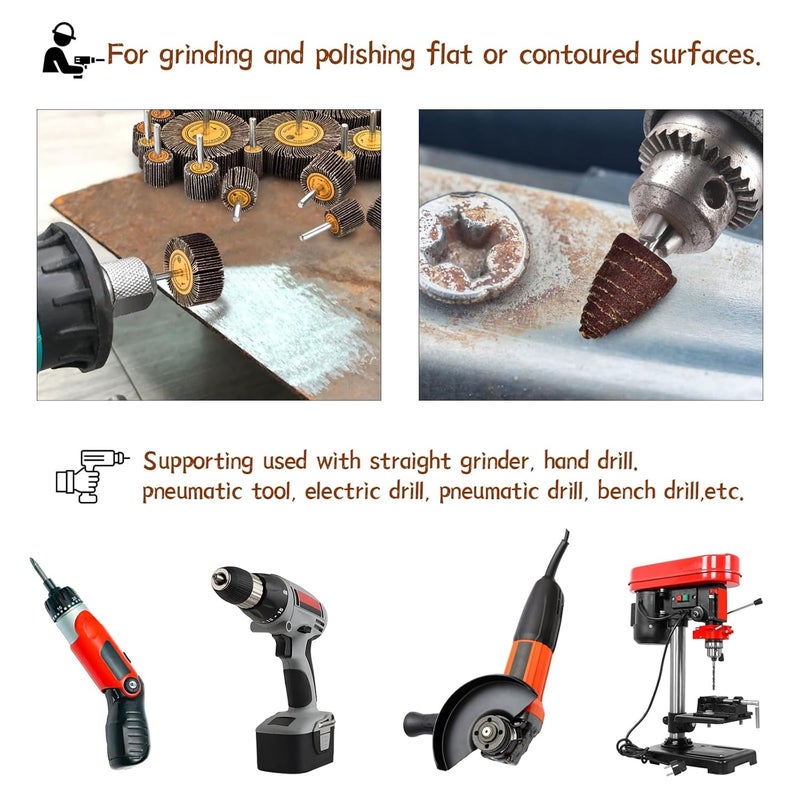 phntake 24PCS Flap Wheel Set - 80 Grit Sandpaper 1/4" Shank Aluminum Oxide Abrasive Flap Wheel Sander for Drill, Die Grinder Accessories, Drill Sanding Attachment for Remove Rust - Image 5